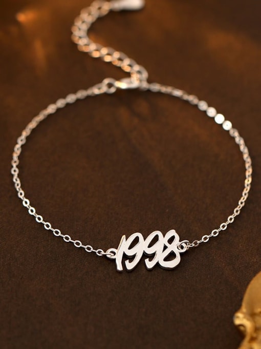 BRS246 [1998] 925 Sterling Silver Number Minimalist Link Bracelet